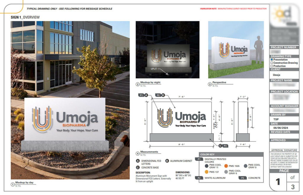 Why Brand Signage Consistency Breaks Despite Strong Brand Standards 1 Monument Sign for Umoja Biopharma - Powered by The Sign Pack